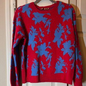 Women's Belldini Red & Blue Floral Sweater - Size Large